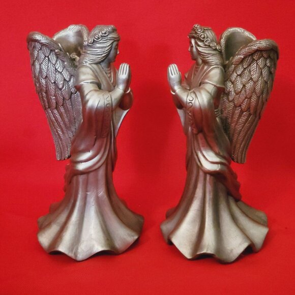 Vintage Metal Pewter Praying Angel Candle Stick Holder Set of 2 - Picture 7 of 14